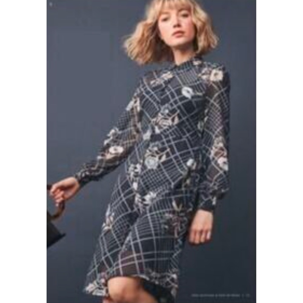 ModCloth Captivation‎ XS Sheer Navy Floral Shirt Dress Button Up Long Sleeve
